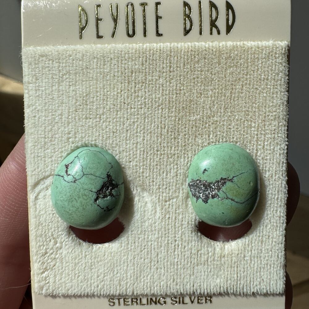 Peyote Bird 925 Sterling Silver Turquoise Green Natural Stone Clip On Earrings